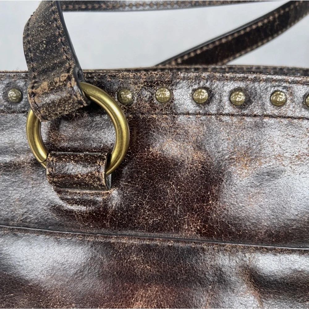Frye Victoria Studded Leather Satchel Distressed Brown Medium Bag Boho - Picture 11 of 16